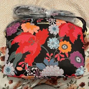 Trina Turk Black Floral Crossbody with Red, Pink, Orange, Purple Accents